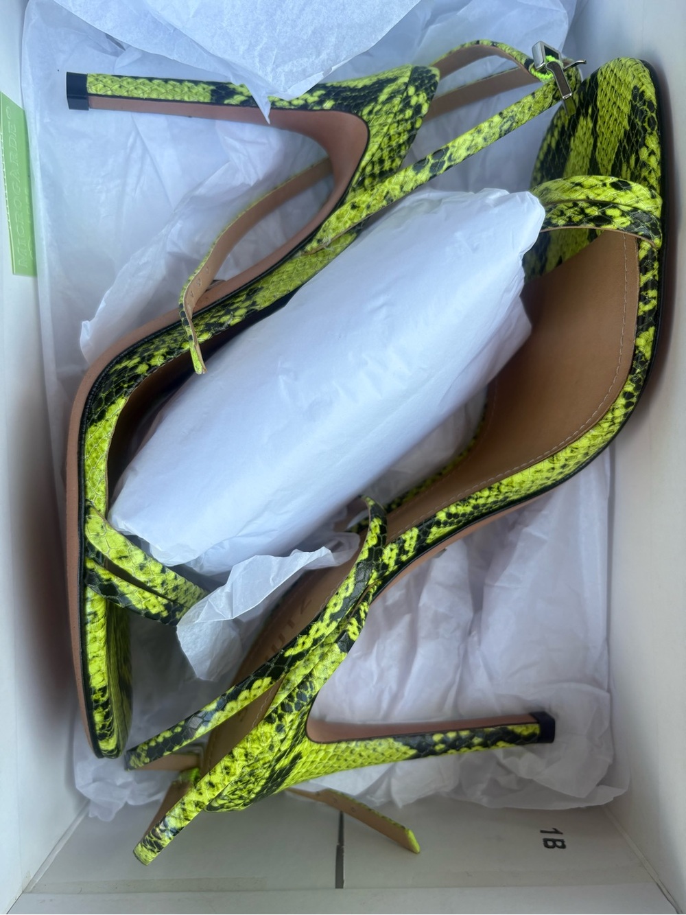 SCHUTZ Neon Yellow & Black Snake-Print Slingback Stiletto Heels